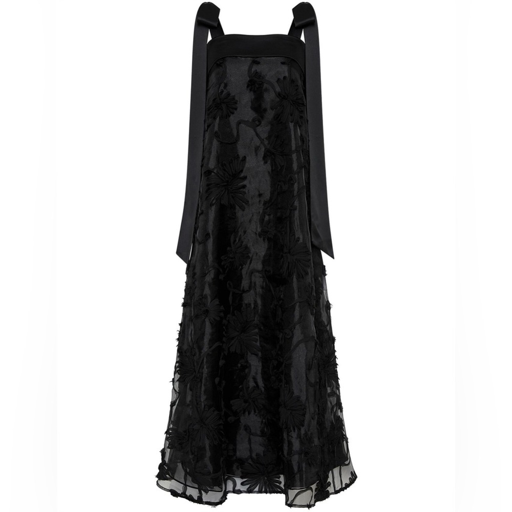 New Aje Ursula Tie-Shoulder Floral Appliqué Midi Dress